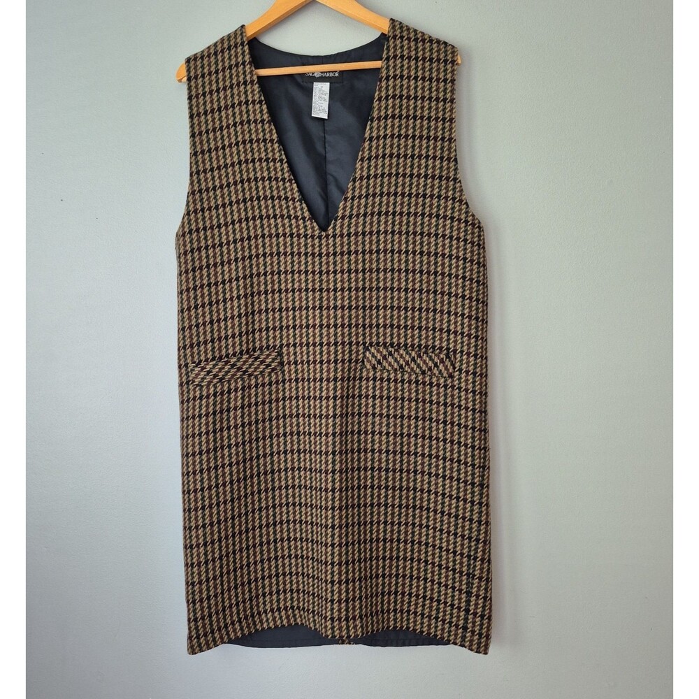 Sag Harbor Vintage Brown Houndstooth Wool Blend V Neck Jumper Dress Womens 12